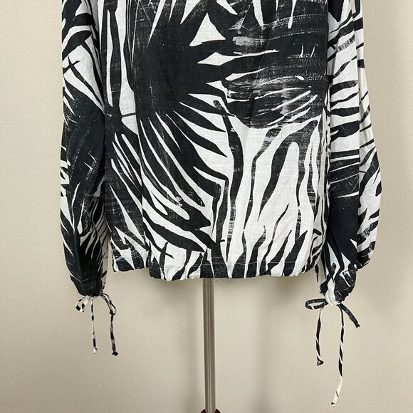 Bryn Walker LINEN COTTON Top Size 2X Long Sleeve Tropical Lagenlook Coastal Boxy - Picture 15 of 16